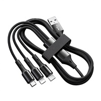 Kabel Pengisian Cepat 3 in 1 PVC Berlogo Khusus, Tali Nilon Kepang, Tahan Aus, Universal untuk Ponsel, Tablet, dan Perangkat Kecil