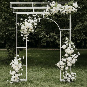 LEDA 8FT Tall Artificial <b>Wedding</b> Romantic Artificial Green And White Flowers <b>Wedding</b> Arch With Iron <b>Frame</b> Floral Arrangement - Product Image 1