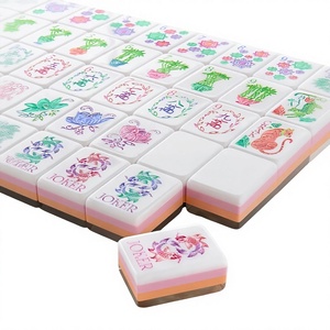 Mahjong Americano Azul Personalizado - Diseño Tallado 160 - Fichas con Brillo Perlado, Juego de Acrílico de Lujo de 4 Capas para Venta al por Mayor - Product Image 3
