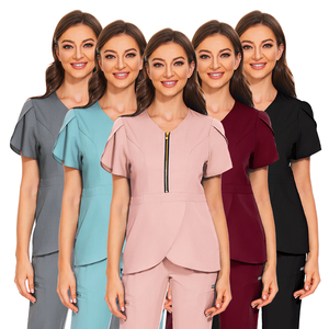 Round Neck Zipper Scrub Top und Straight Leg Pant Set Profession elle Manikürist Spa <span class=keywords><strong>Uniform</strong></span> Peelings Pflege <span class=keywords><strong>uniform</strong></span> Medical Scrub - Product Image 5