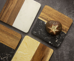 Marble & Wood Coaster Set, Round & <b>Square</b> Acacia Wood with Black/White Marble Drink Coasters for <b>Table</b> Protection - Product Image 6