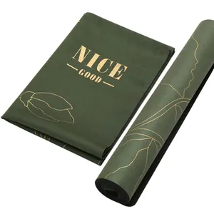 Eco friendly microfiber gold foil printing foldable suede top rubber yoga mat