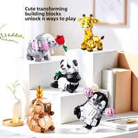 Vente en gros de blocs de construction miniatures transformables 3 en 1, jouet en briques panda, éléphant, girafe, cadeau éducatif pour enfants, assemblage DIY