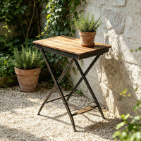 Table d'appoint industrielle avec structure métallique et plateau en bois, table pliable vintage, table d'appoint pour patio et jardin, pour l'intérieur et l'extérieur, meubles de maison