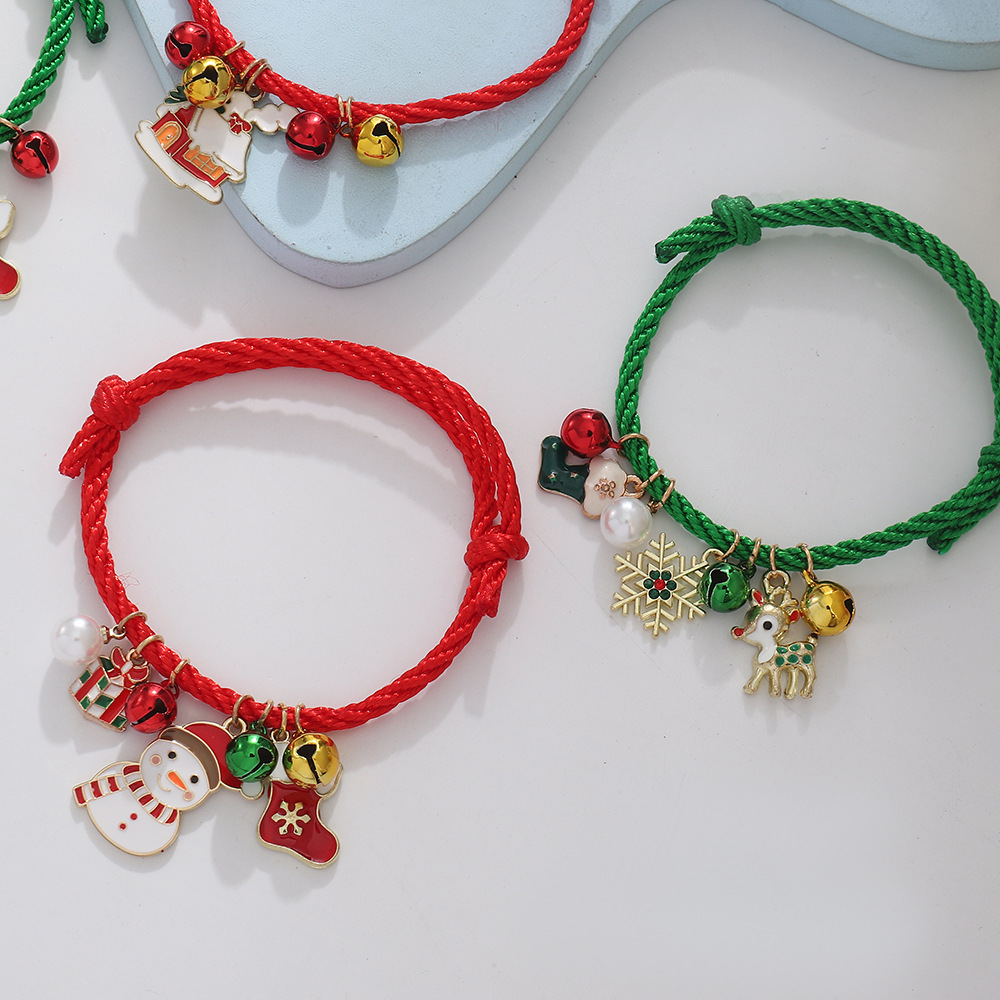 Bracciale Natalizio Cubahop Con Ciondolo Babbo Natale, Perline Rosse E Verdi, Fiocco Di Neve, Regalo Donna, Misura Unica