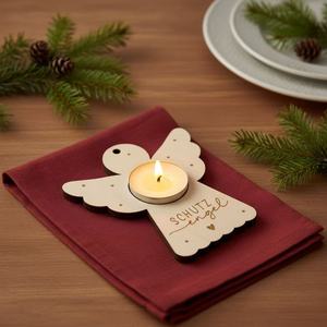 Chandelier en bois personnalisé, gravé au laser, porte-bougie de Noël, décoration de table, ornement ange gardien - Product Image 2