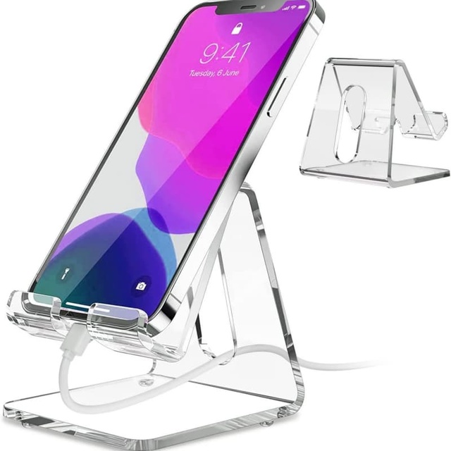 Customized Clear Acrylic Cell Phone Holder Stand Plastic Foldable Eco-Friendly Cell Phone Display Stand for Desk