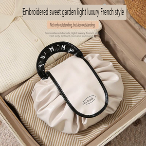 Ladies Travel Portable PU Leather Waterproof <b>Makeup</b> <b>Bag</b> <b>Drawstring</b> Cosmetic Organizer - Product Image 5