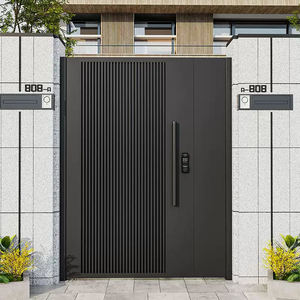 <span class=keywords><strong>Portail</strong></span> de cour en aluminium personnalisable avec finition noire thermolaquée <span class=keywords><strong>et</strong></span> porte d'accès piétonne intégrée pour villa - Product Image 1