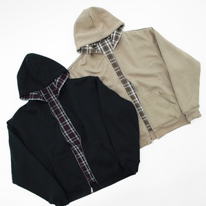 Streetwear personnalisé de haute qualité, sweat à capuche zippé à double couche, design à carreaux, sweat à capuche réversible pour hommes - Product Image 1