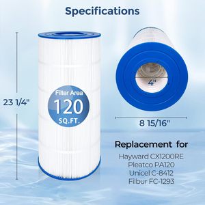 <span class=keywords><strong>Cartouche</strong></span> de <span class=keywords><strong>filtre</strong></span> de <span class=keywords><strong>piscine</strong></span> de remplacement de 120 pieds carrés pour <span class=keywords><strong>Hayward</strong></span> C1200 CX1200RE, compatible avec Unicel C-8413 Pleatco PRB120IN Spa Element - Product Image 5