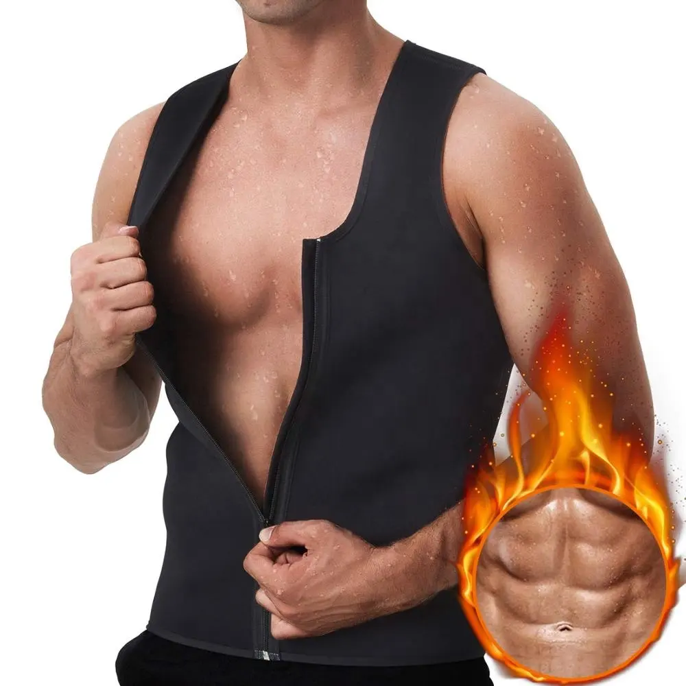 men's hot neoprene sport body belly shaper sauna sweat fitness slimming Weight Loss vest top shirt for men with zipper OEM