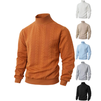 Pull en maille à col roulé pour homme, coupe ajustée, couleur unie, jacquard torsadé, automne-hiver, chaud, manches longues, confortable et tendance