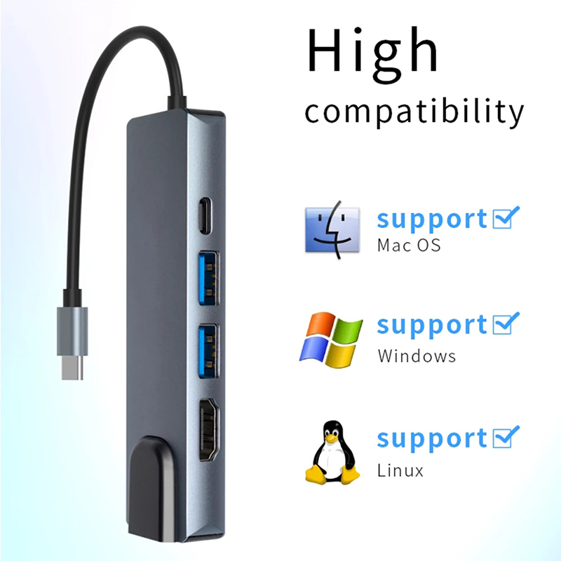 Hub usb tipo c 5 in 1, hub hdtv 4k usb c para gigabit ethernet rj45 lan adaptador para mac kitap pro yıldırım 3 USB-C