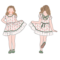 Offre Spéciale doux mignon Plaid fraises imprimer manches courtes dos croisé ourlet à volants robe en dentelle pour enfants fille