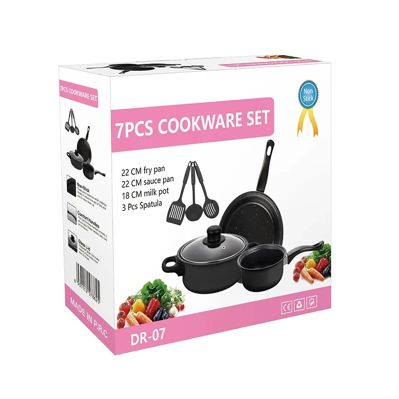 Goedkope Prijs 7 Stuks Non-Stick Keuken Kookpan Set Kookgerei Sets Met Glazen Deksel Geschenkdoos