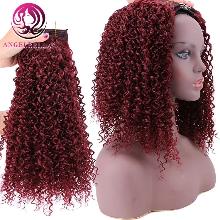AngelBella-mechones de cabello humano de Color, mechones de pelo rizado rojo