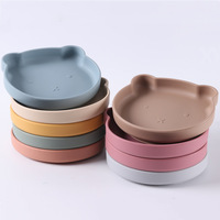 Assiette pour bébé personnalisée en forme d'ours, en silicone, avec ventouse, imprimée en couleur, pour enfants