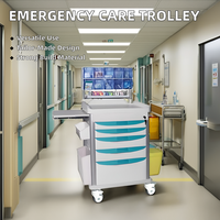 Chariot médical d'urgence avec étagère de rangement pour médicaments, tiroirs verrouillables, poubelle, chariot d'urgence en ABS pour usage hospitalier