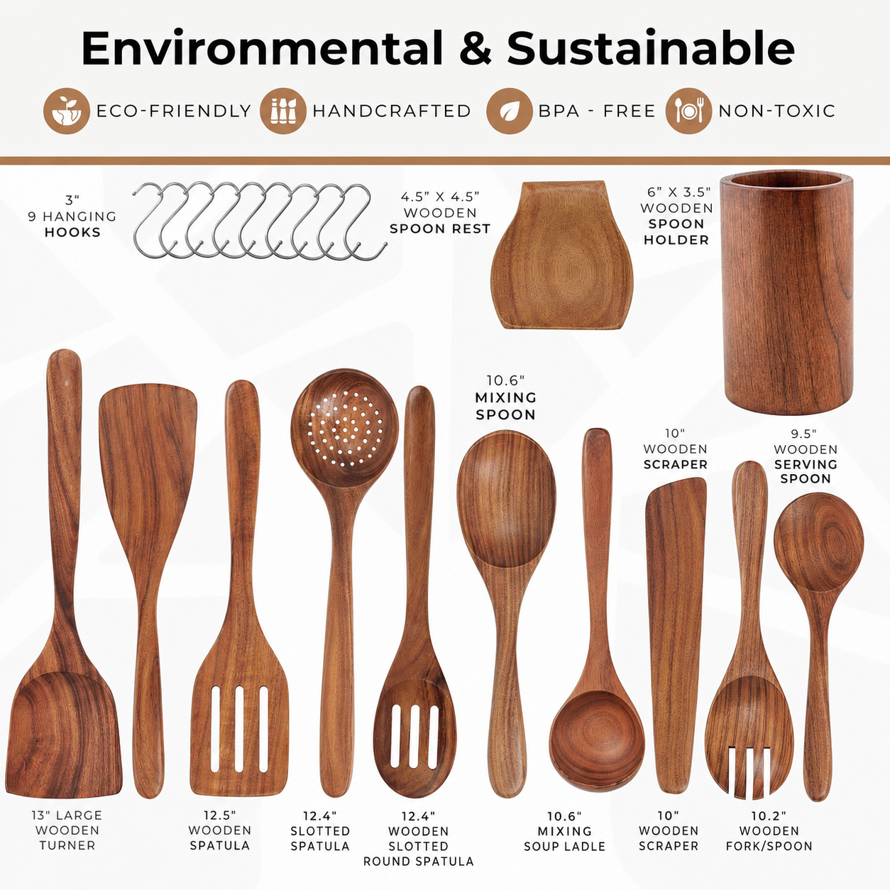 16Piece Natural Teak Wooden Utensils Set NonStick Cooking Spoons for Your Kitchen · image 4