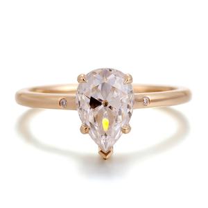 Anillo de Oro Amarillo Macizo de 10k de Lujo, Joyería Fina, Anillo de Moissanita con Corte de Pera, Anillos de Diamantes de Compromiso y Boda para Mujer - Product Image 3