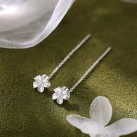 Anting-anting tusuk bunga kecil perak sterling 925 asli untuk wanita, aksesoris perhiasan