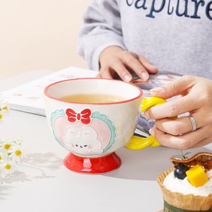 Keramik Handbemalte Relief-Tassen mit Großer Kapazität für Frühstück/Kaffee/Milch/Haferbrei Niedliches Kreatives Design Großhandel - Product Image 3