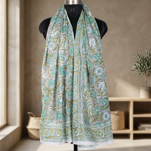 Craftjaipur Luxury Light Gray Voile <b>Sarong</b> Indian Floral Block Printed Cotton Scarf Handmade Pareo Beautiful Adult Head Scarf - Product Image 1