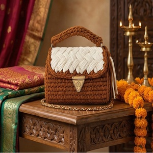 Vintage Style Brown Braided Handmade Luxury Ethnic Stylish Button Crochet Single Strap Purse <b>Boho</b> Shoulder <b>Bag</b> Cotton Cord - Product Image 2