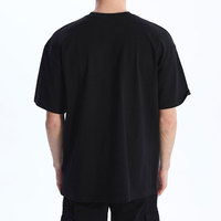T-shirt en coton noir surdimensionné en gros, unisexe, col rond, épaules tombantes, logo personnalisé, t-shirt noir décontracté en tricot