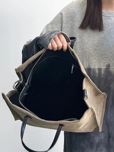 Sac fourre-tout en toile épaissie à la mode pour femmes avec poches zippées sac à bandoulière pour classe de travail sac à provisions pour dames - Product Image 2