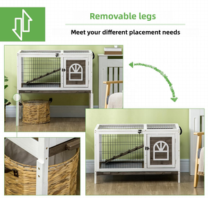 Clapier à lapins moderne et écologique, solide, pour intérieur/extérieur, pour 1 à 2 lapins, plateau amovible, 2 portes sécurisées, clapier en bois avec rampe pour lapins - Product Image 3