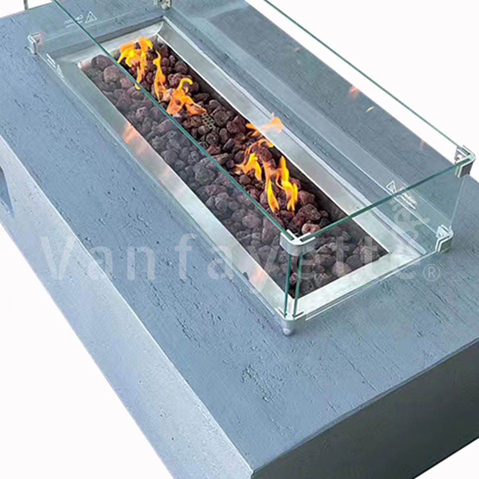 48" Extra Large Propane Fire Pit Square Firepit Table Concrete Propane ...