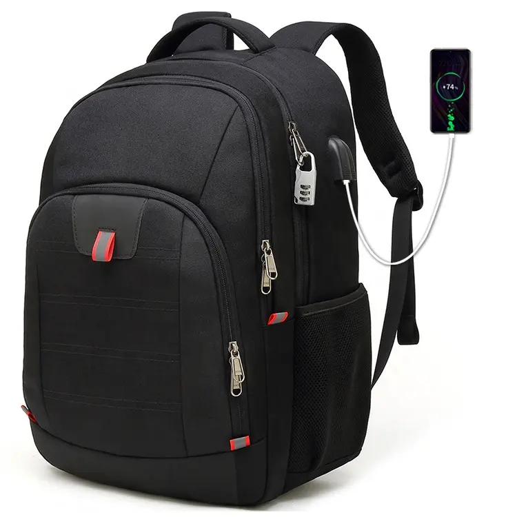 Custom Large Business Laptop Backpacks Waterproof Oxford with Password Lock for Hiking and Travel Black Color