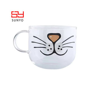 Sunyo Creative Design Verre à café Transparent Mignon <span class=keywords><strong>Chat</strong></span> Kitty <span class=keywords><strong>Tasse</strong></span> à café en verre boronsilicaté Petit-déjeuner - Product Image 3