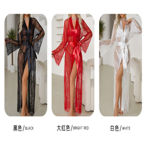 Mới Nữ Thoáng Khí Bộ Đồ Ngủ Ren Trắng Sheer Váy Ngủ Dây Thắt Lưng Co Giãn Gợi Cảm Thiết Kế Vintage Mùa Hè/Mùa Thu/Mùa Xuân - Product Image 5