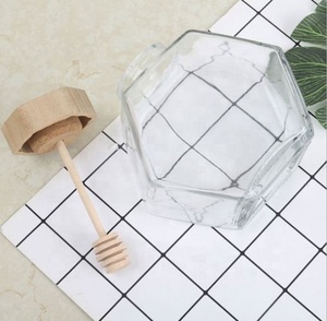 Hot Selling 100ml 220ml 380ml Storage Bottle Stick Spoon Hexagon <b>Container</b> Honey <b>Glass</b> Jar With Wooden Lid - Product Image 2