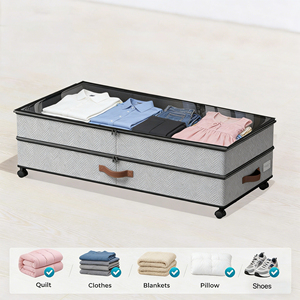 Organizador <span class=keywords><strong>de</strong></span> <span class=keywords><strong>Almacenamiento</strong></span> Debajo <span class=keywords><strong>de</strong></span> la Cama con Tapa Transparente con Cierre, Cajones Plegables con 6 Ruedas, Ahorro <span class=keywords><strong>de</strong></span> Espacio para Ropa y Zapatos - Product Image 1