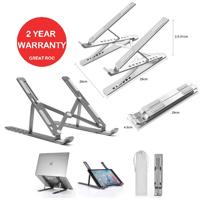 Adjustable Foldable Aluminum Laptop Stand with Ergonomic Design, USB Hub for Home Office