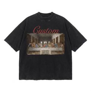 Camiseta Personalizada Designer <span class=keywords><strong>Vintage</strong></span> em Algodão Lavado com Ácido, Camiseta Oversized Estilo Streetwear com Estampa Gráfica para Homens - Product Image 1
