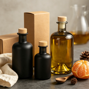 Bouteille d'huile d'olive de luxe en verre 125/375/500/750 ml avec base en bois 3D en forme de montagne et <span class=keywords><strong>bouchon</strong></span> en liège, conteneur d'huile pressée à froid en vrac - Product Image 2