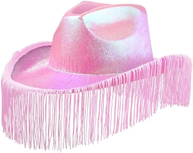 गुलाबी के साथ Cowgirl टोपी महिलाओं के लिए-नीयन चरवाहा टोपी फ्रिंज डिस्को के लिए होलोग्राफिक चमक कॉस्टयूम पश्चिमी नृत्य पार्टी