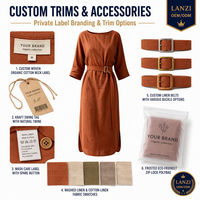 Fabricant de vêtements en lin sur mesure pour femmes, couleur unie, ourlet incurvé, coupe décontractée, longueur midi, grandes tailles, faible MOQ, élégant, été