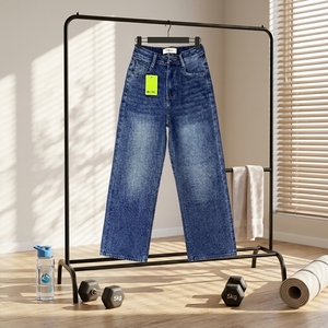 Jean en denim tissé vintage taille haute coupe droite ample amincissant pour <span class=keywords><strong>femme</strong></span> – Idéal été et automne - Product Image 3