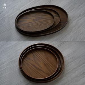 Wooden Serving <b>Tray</b> Round Oval Solid Color Elegant For Tea Dessert Snack Breakfast Hotel Coffee Use - Product Image 3