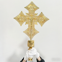Croix processionnelle orthodoxe éthiopienne HT, grande croix dorée pour les rituels religieux de l'église, cérémonie religieuse, cadeau religieux, décoration de culte