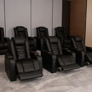 Tiyatro recliner ev sinema oturma gerçek deri tiyatro kanepe elektrikli uzanmış sandalyeler ile LED bardak tutucu ve kol depolama