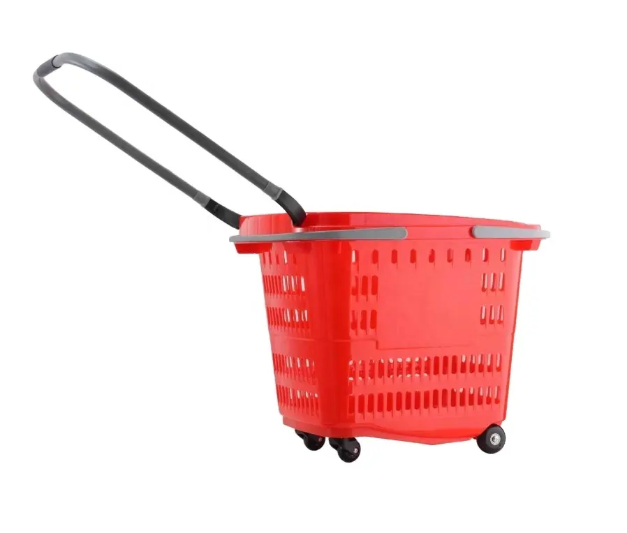 Cesta de plástico para superfície de 50l, cesta para rolar compras com 4 rodas