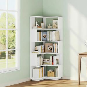 Étagère d'angle à cinq niveaux avec cloison, étagère de présentation indépendante en forme de L, idéale pour la maison, le bureau ou le salon - Product Image 1