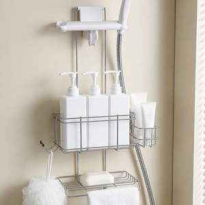 Porte-accessoires de douche suspendu, étagère de douche de salle de bain antirouille, organisateur de rangement en acier inoxydable pour toilettes, salle de bain, argent - Product Image 1